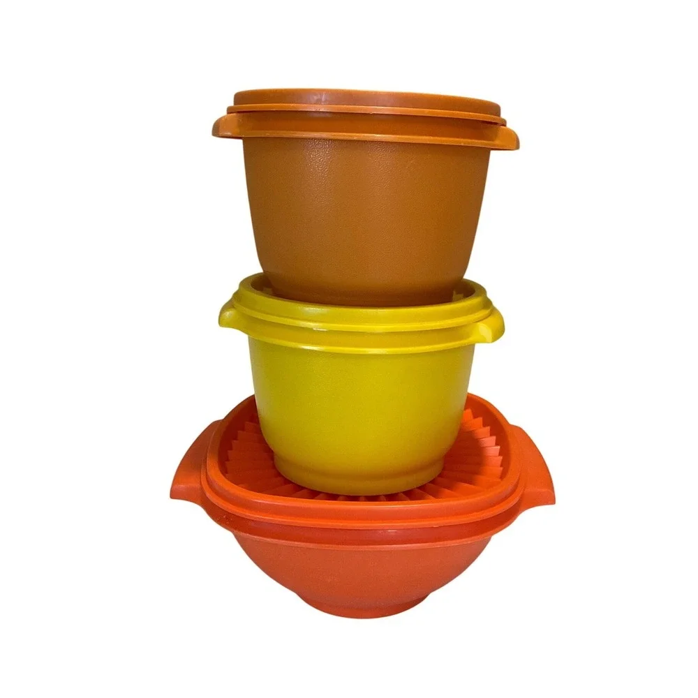 Vtg Tupperware 3 Piece Set Sunburst Servalier with Lids  840 & 886 Nostalgia 70s